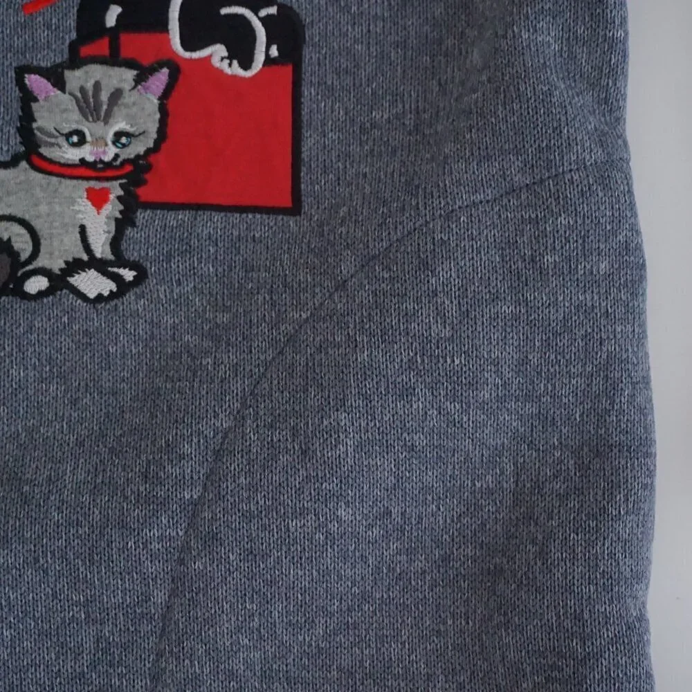 Vintage Blair Gray Cardigan Cats Yarn Holiday Cabincore Grandmacore Festive M - Picture 5 of 9